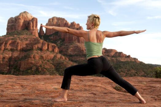 A woman practing wellness yoga near Cornville, Arizona